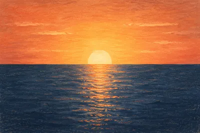 Golden Sunrise Over Calm Ocean Horizon