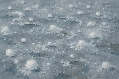 Hailstones on Frozen Winter Surface