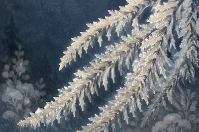Frozen Hail Crystals on Evergreen Needles