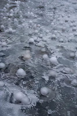 Hailstones on Frozen Surface After Winter Storm