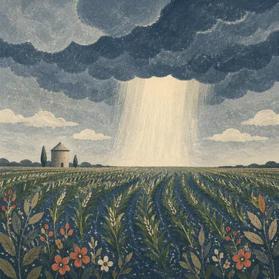 Approaching Hailstorm Over Rural Green Farmland