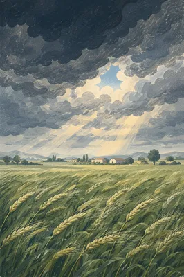 Rural Farmland Beneath Approaching Hailstorm Clouds