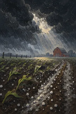 Rural Farmland Beneath Approaching Hailstorm Clouds