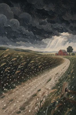 Hailstorm Gathering Over Rural Farmland
