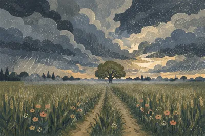Approaching Hailstorm Over Rural Farmland