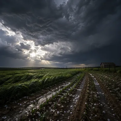 Hailstorm Gathering Over Rural Farmland