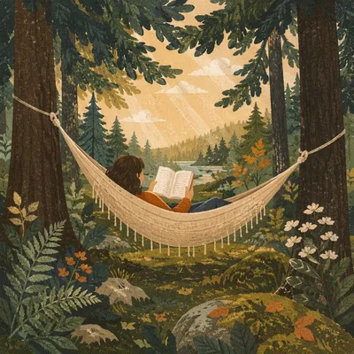Peaceful Hammock Reading in Forest Clearing