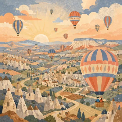 Colorful Balloons Above Sunrise Valley