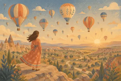 Colorful Balloons Over Sunrise Valley