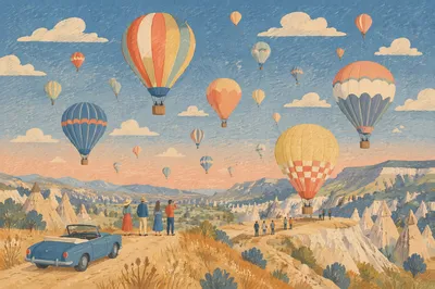 Colorful Balloons Above Sunrise Valley