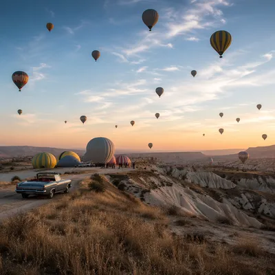 Colorful Balloons Above Sunrise Valley