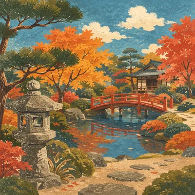 Serene Japanese Garden Bridge in Autumn