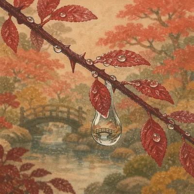Rainlit Autumn Japanese Garden Droplet