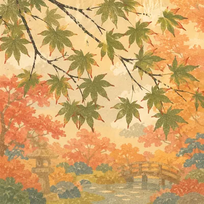 Autumn Japanese Maple Garden Bridge
