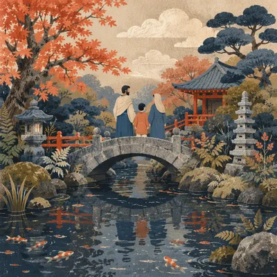 Serene Japanese Garden Bridge in Autumn