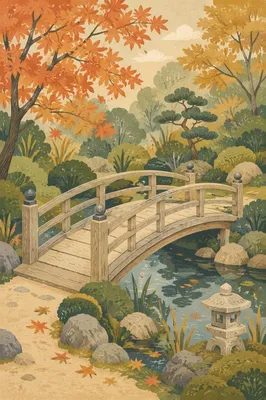 Serene Japanese Garden Bridge in Autumn