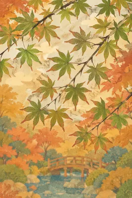 Autumn Japanese Maple Garden Bridge