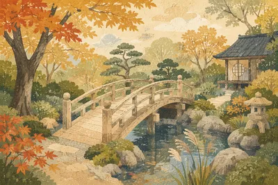 Serene Japanese Garden Bridge in Autumn