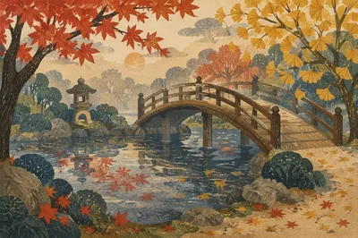 Serene Japanese Garden Pond in Autumn