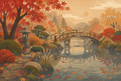 Serene Japanese Garden Pond in Autumn