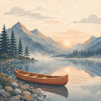 Peaceful Canoe Reflection on Alpine Lake