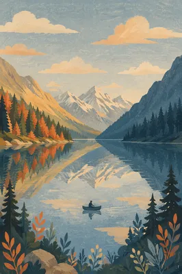 Peaceful Morning Canoe on Alpine Lake