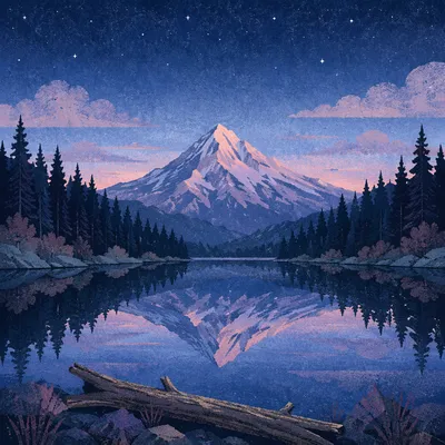 Serene Alpine Lake Reflection at Twilight