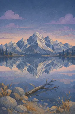 Still Alpine Lake Mountain Reflection at Blue Hour