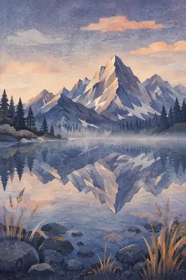 Serene Alpine Lake Reflection at Blue Hour