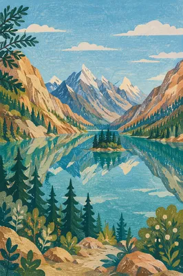 Still Alpine Lake Reflection Mountain View
