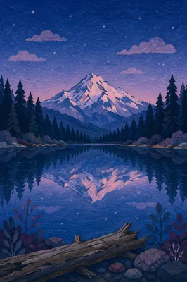 Serene Mountain Lake Reflection at Blue Hour