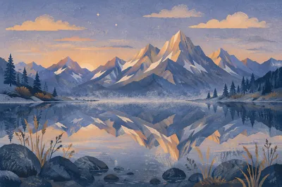 Serene Alpine Lake Reflection at Blue Hour