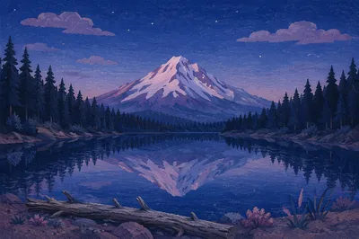 Serene Mountain Lake Reflection at Blue Hour
