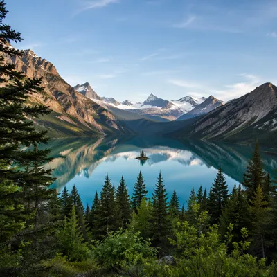 Still Alpine Lake Reflection Mountain View