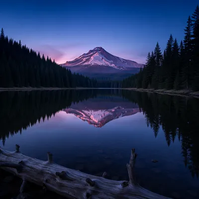 Serene Alpine Lake Reflection at Blue Hour