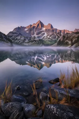 Serene Alpine Lake Reflection at Blue Hour