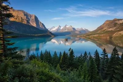 Still Alpine Lake Reflection and Mountain Vista