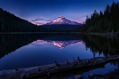Serene Alpine Lake Reflection at Blue Hour