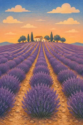 Purple Lavender Rows at Provence Sunset