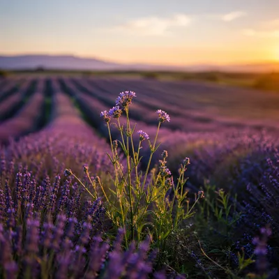 Provence Lavender Field at Golden Sunset
