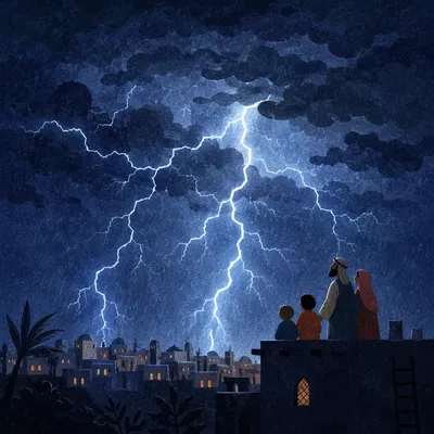 Dramatic Lightning Storm Over City Night