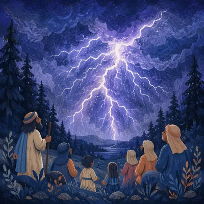 Dramatic Lightning Over Forest at Night