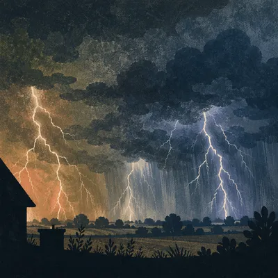Dramatic Lightning Storm Over Rural Horizon
