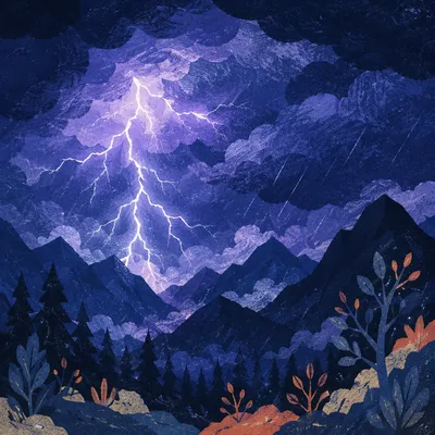 Dramatic Lightning Over Mountain Storm Night
