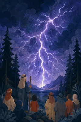 Dramatic Lightning Bolt Over Night Forest