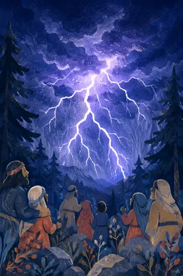 Dramatic Lightning Over Forest at Night