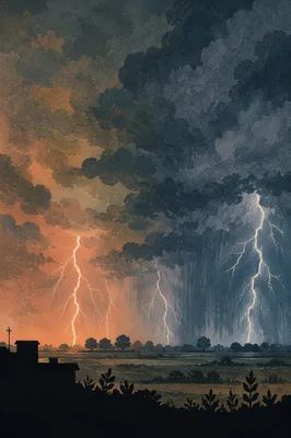 Dramatic Night Thunderstorm Over Rural Horizon