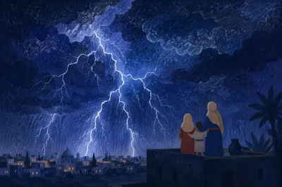 Dramatic Lightning Storm Over City Night