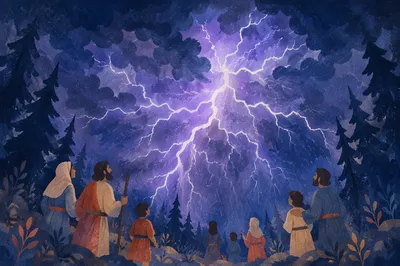 Dramatic Lightning Bolt Over Forest at Night