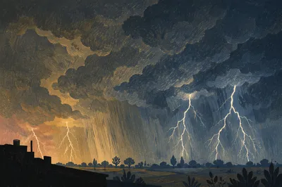 Dramatic Night Thunderstorm Over Rural Horizon